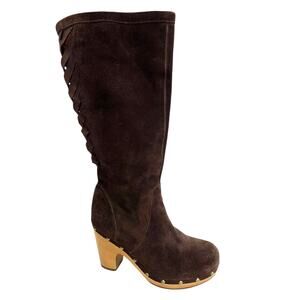 Ugg Rumer Suede Chocolate Brown Tall Boots Lattice Weave Back inner Zip 7